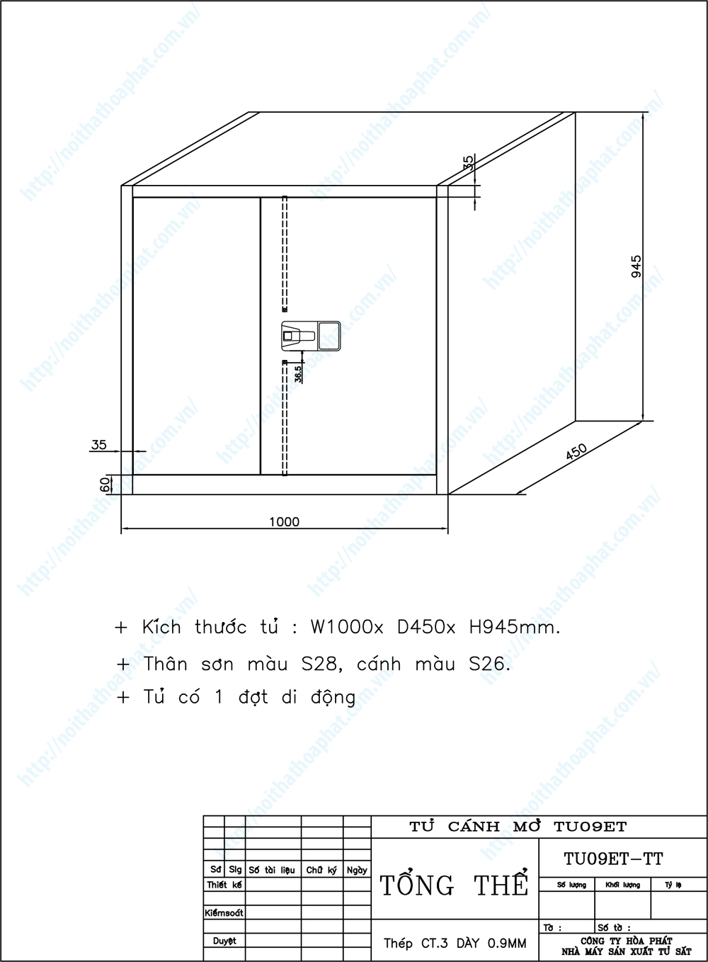 Bản vẽ thiết kế tổng thể tủ sắt kh&oacute;a điện tử TU09ET