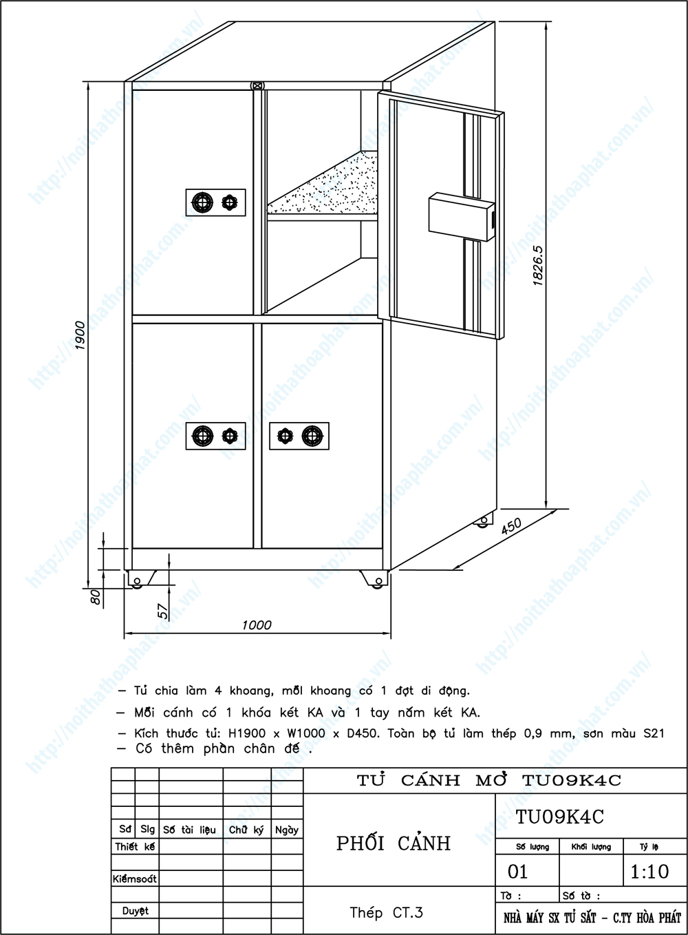 Bản vẽ thiết kế tổng thể tủ sắt an toàn TU09K4C Bản vẽ thiết kế tổng thể tủ sắt an toàn TU09K4C