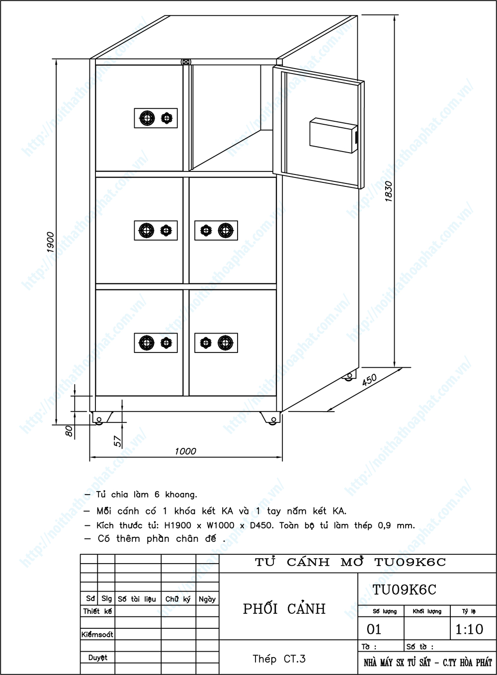 Bản vẽ thiết kế tổng thể tủ sắt 6 ngăn TU09K6C Bản vẽ thiết kế tổng thể tủ sắt 6 ngăn TU09K6C