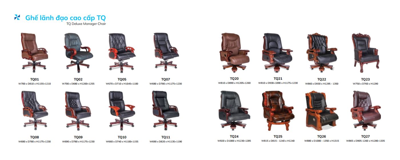 Bảng giá ghế lãnh đạo cao cấp TQ - TQ Duluxe Manager Chair Bảng giá ghế lãnh đạo cao cấp TQ - TQ Duluxe Manager Chair