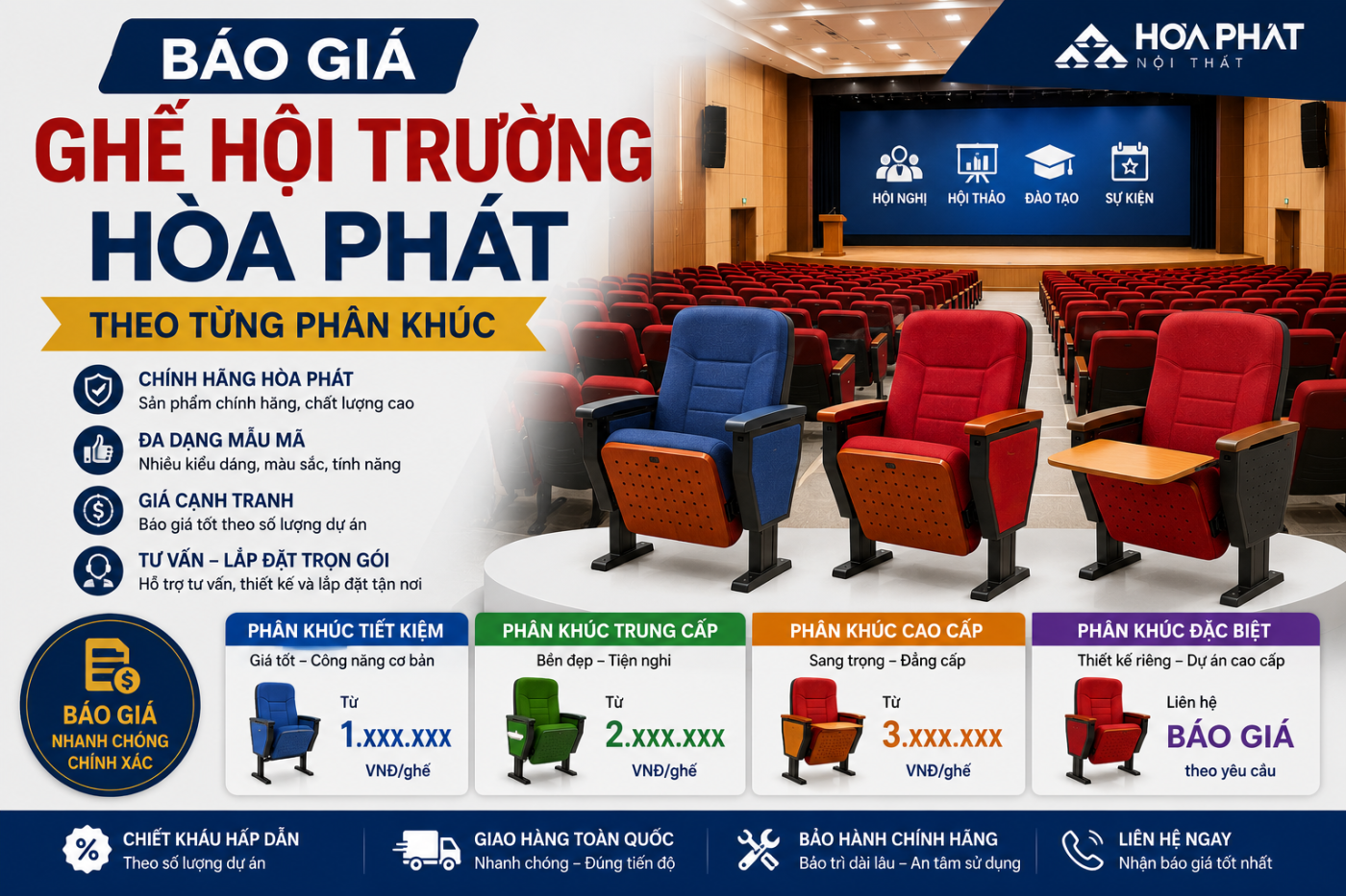 B&aacute;o Gi&aacute; Ghế Hội Trường H&ograve;a Ph&aacute;t Theo Từng Ph&acirc;n Kh&uacute;c