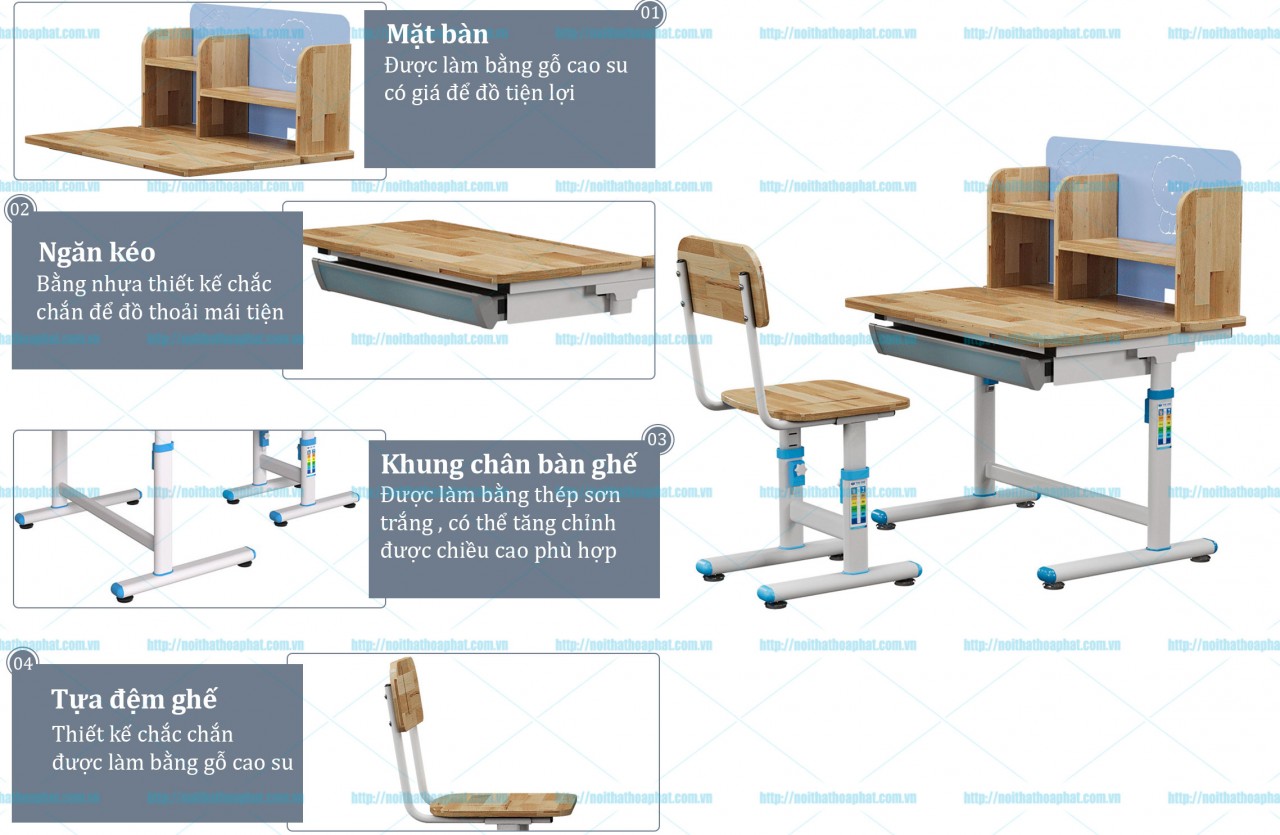 Bộ bàn học sinh bằng gỗ BHS31-4 - ảnh 4