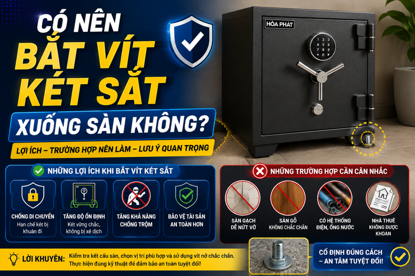 Có Nên Bắt Vít Két Sắt Xuống Sàn? Khi Nào Nên Cố Định Két?