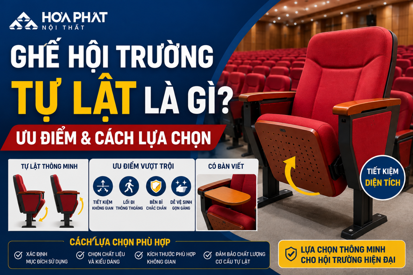 Ghế Hội Trường Tự Lật L&agrave; G&igrave;? Ưu Điểm & C&aacute;ch Chọn