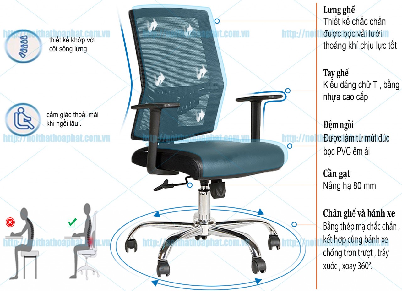 Ghế lưới nhân viên Hòa Phát GL201 - ảnh 5