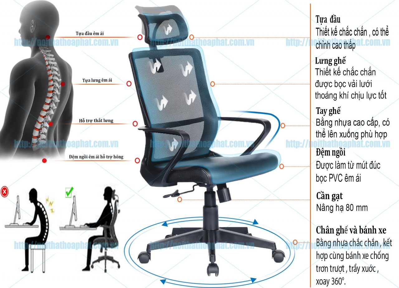Ghế lưới có tựa đầu GL217TD - ảnh 5