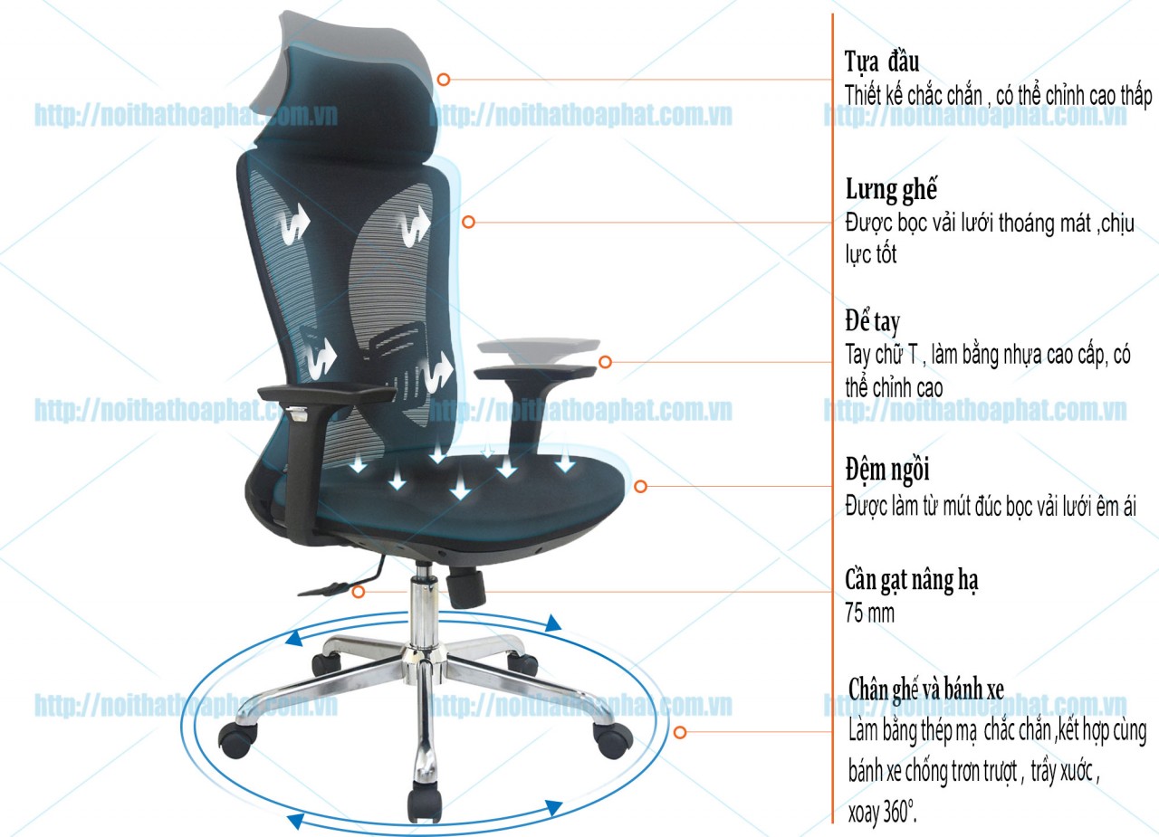 Ghế lưới công sở lưng cao GL306 - ảnh 5