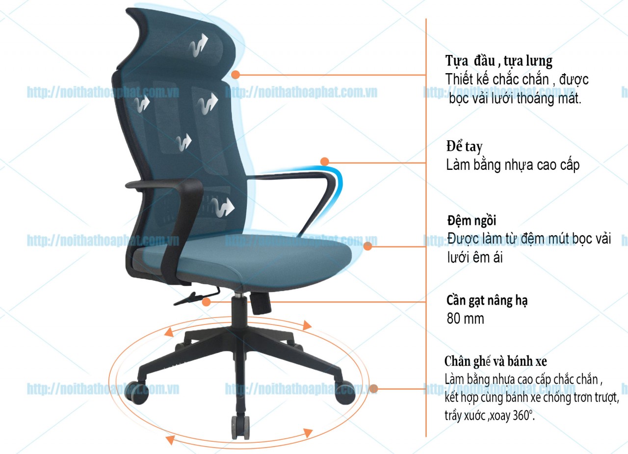 Ghế xoay lưới có tựa đầu GL319 - ảnh 2