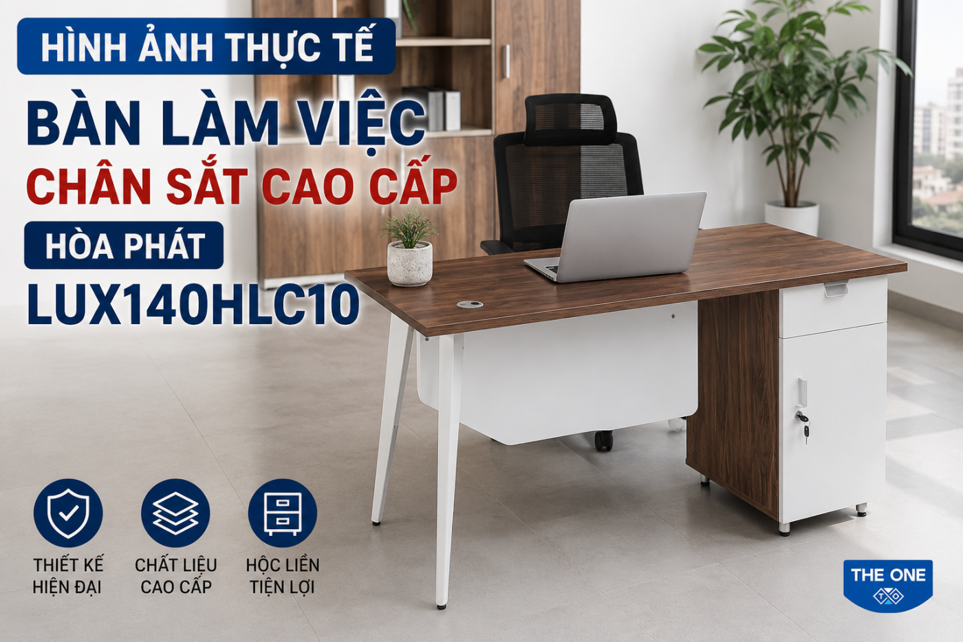 Hình ảnh thực tế bàn làm việc chân sắt cao cấp Hòa Phát LUX140HLC10