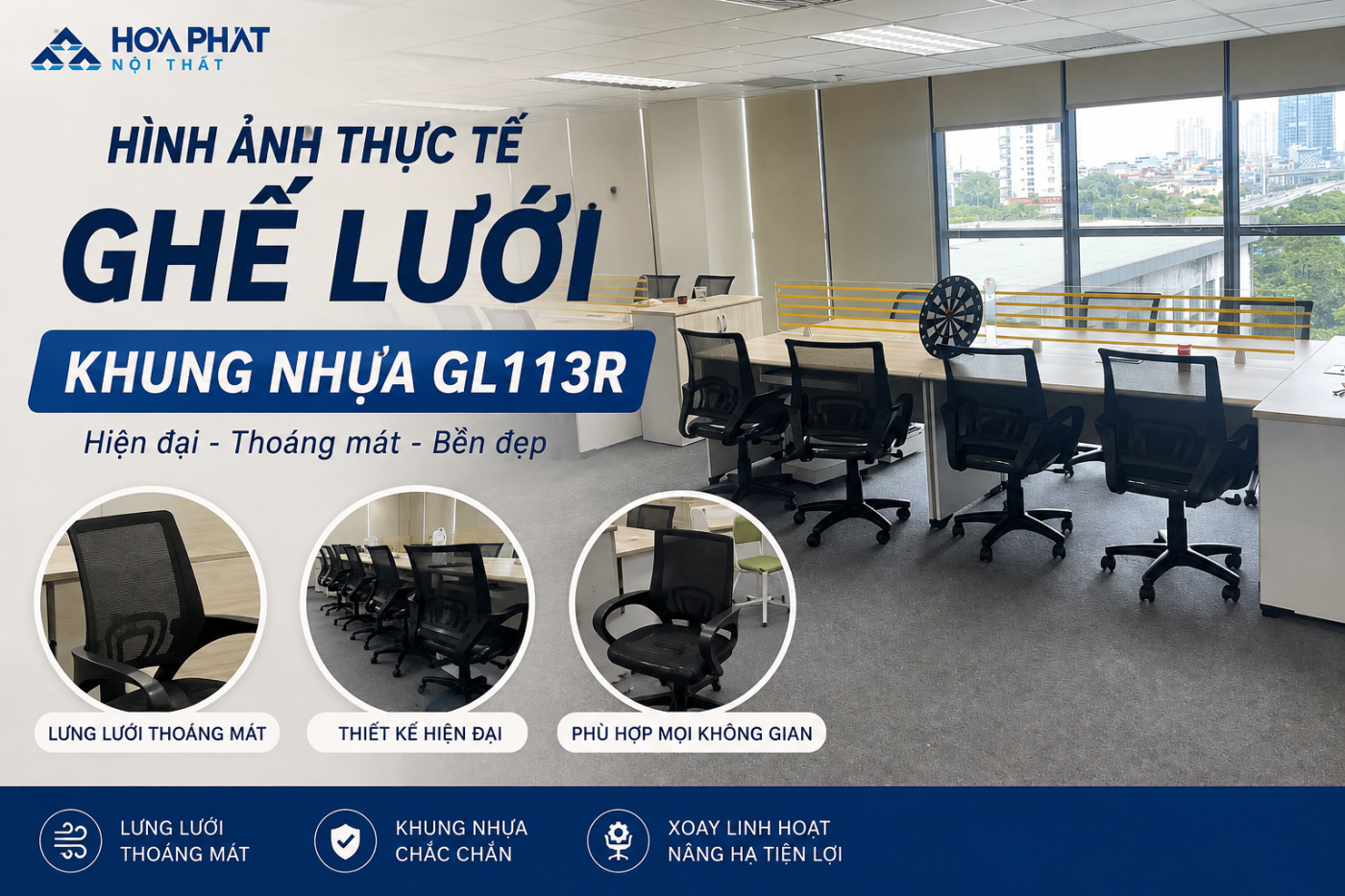 H&igrave;nh ảnh thực tế ghế lưới khung nhựa GL113R