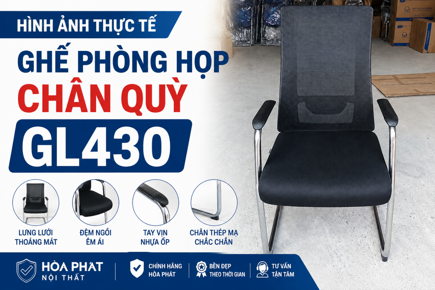 H&igrave;nh ảnh thực tế Ghế ph&ograve;ng họp ch&acirc;n quỳ GL430