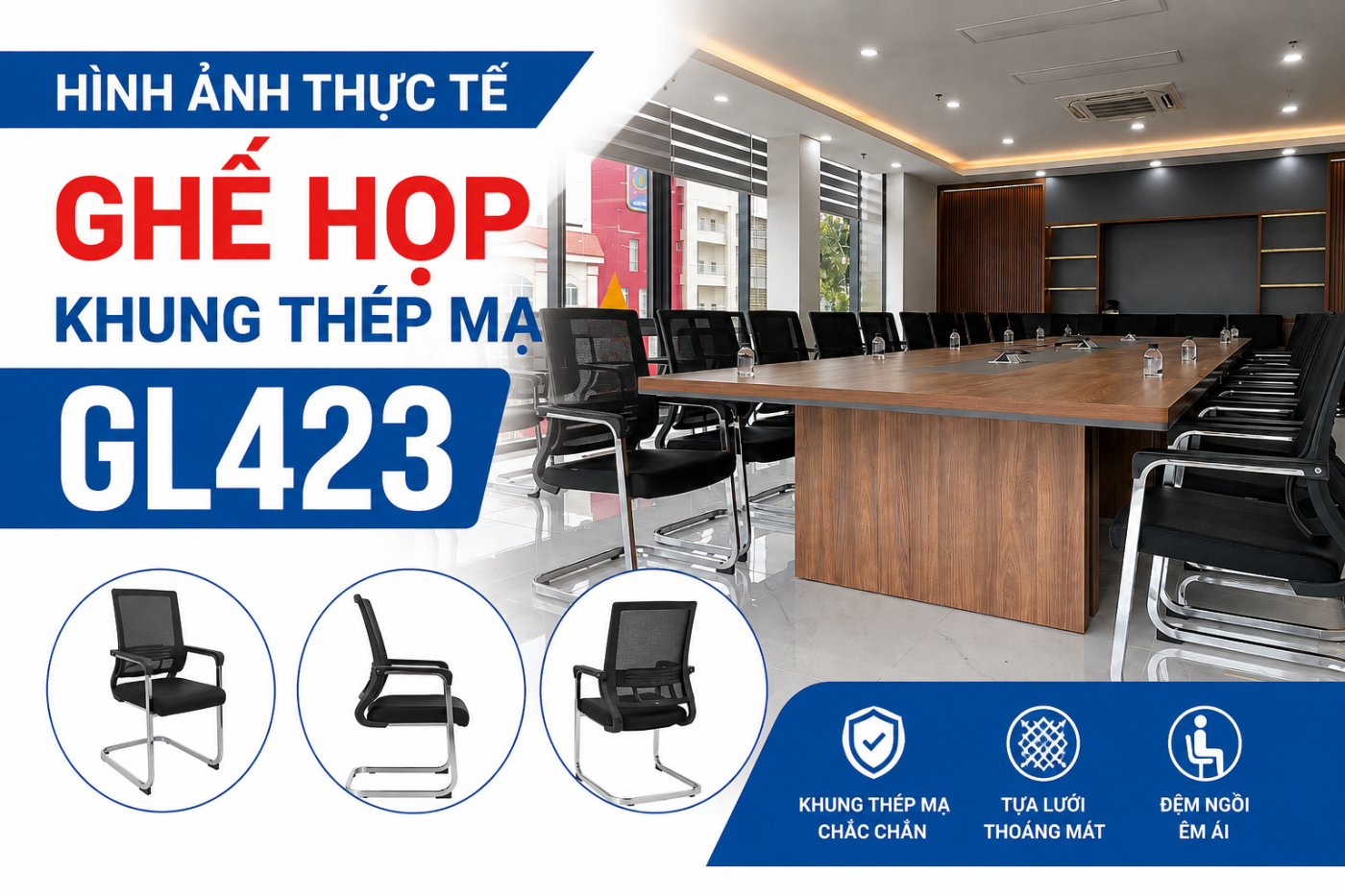 H&igrave;nh ảnh thực tế ghế hop ch&acirc;n quỳ H&ograve;a Ph&aacute;t GL423