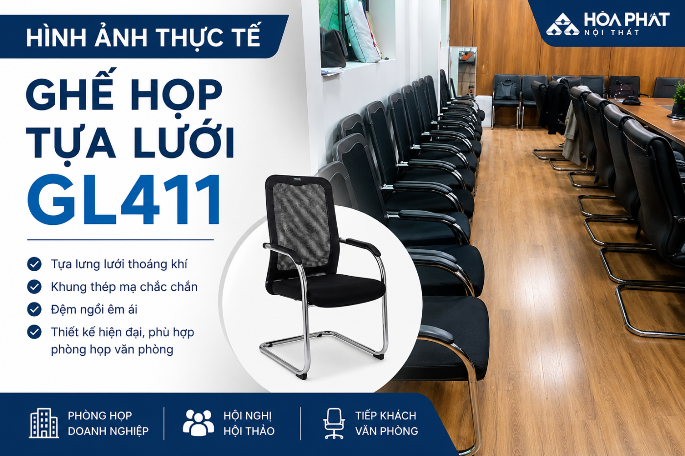 H&igrave;nh ảnh thực tế Ghế họp tựa lưới GL411