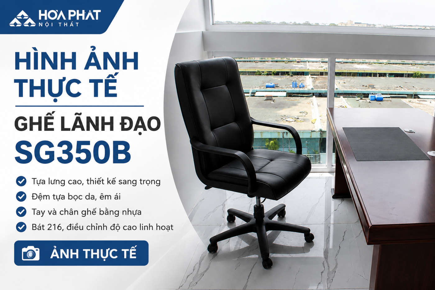 H&igrave;nh ảnh thực tế Ghế l&atilde;nh đạo SG350B