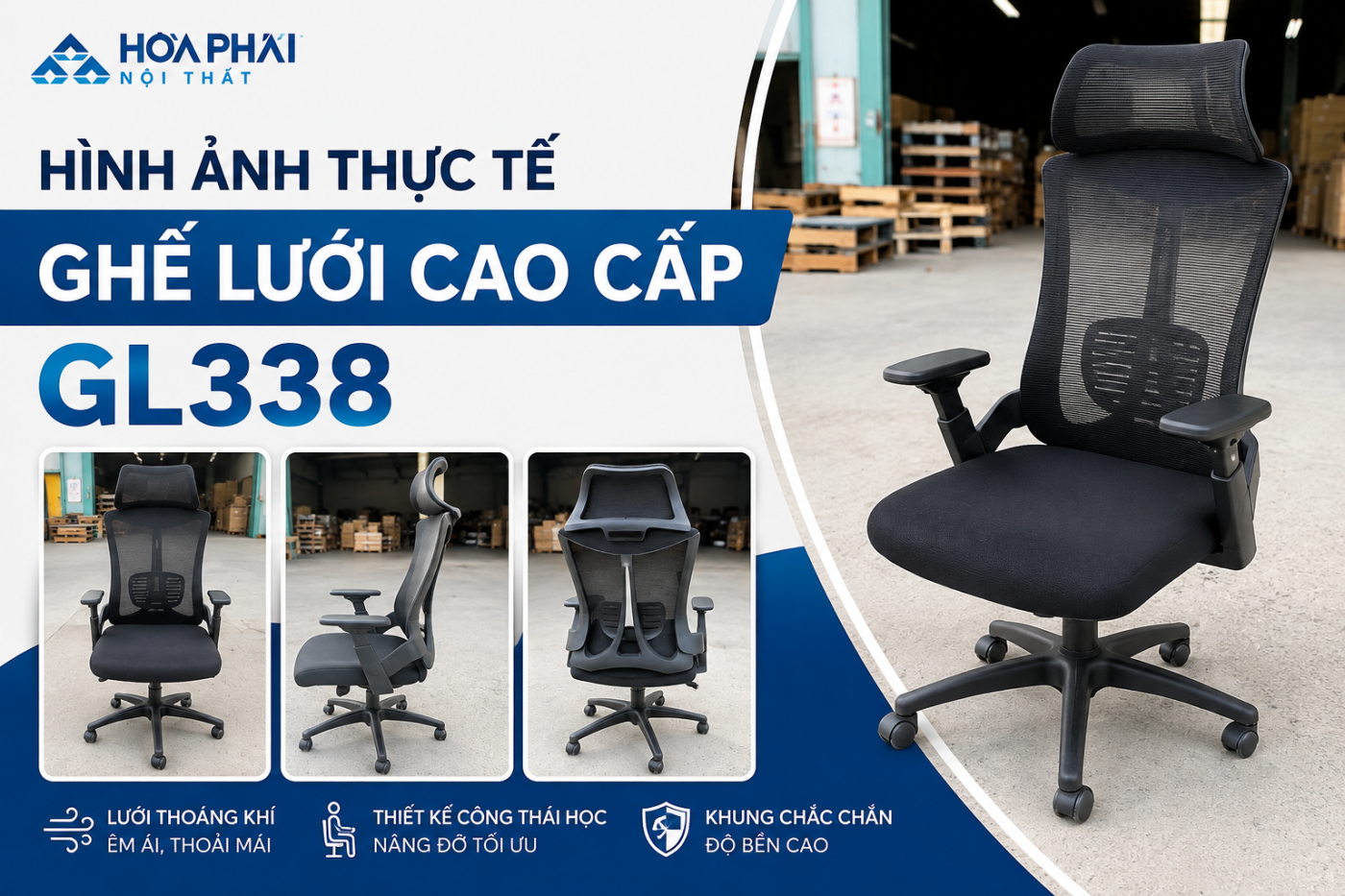 Hình ảnh thực tế Ghế lưới cao cấp GL338 Hòa Phát