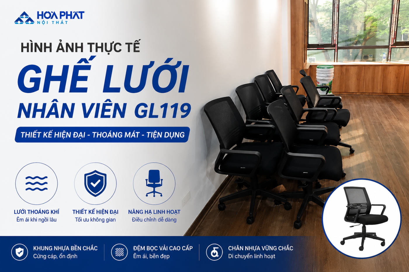 H&igrave;nh ảnh thực tế ghế lưới nh&acirc;n vi&ecirc;n GL119