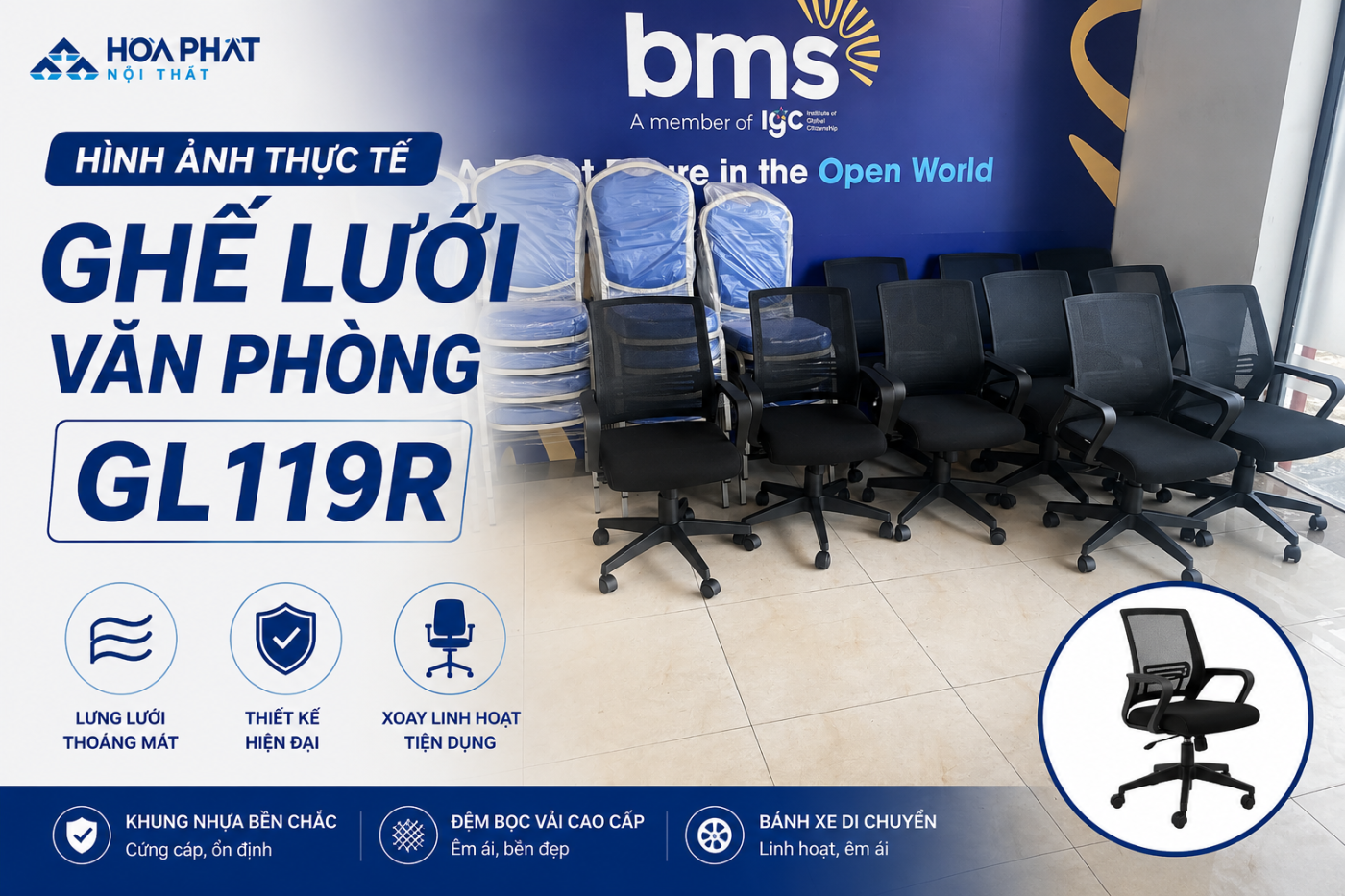 H&igrave;nh ảnh thực tế ghế lưới văn ph&ograve;ng GL119R