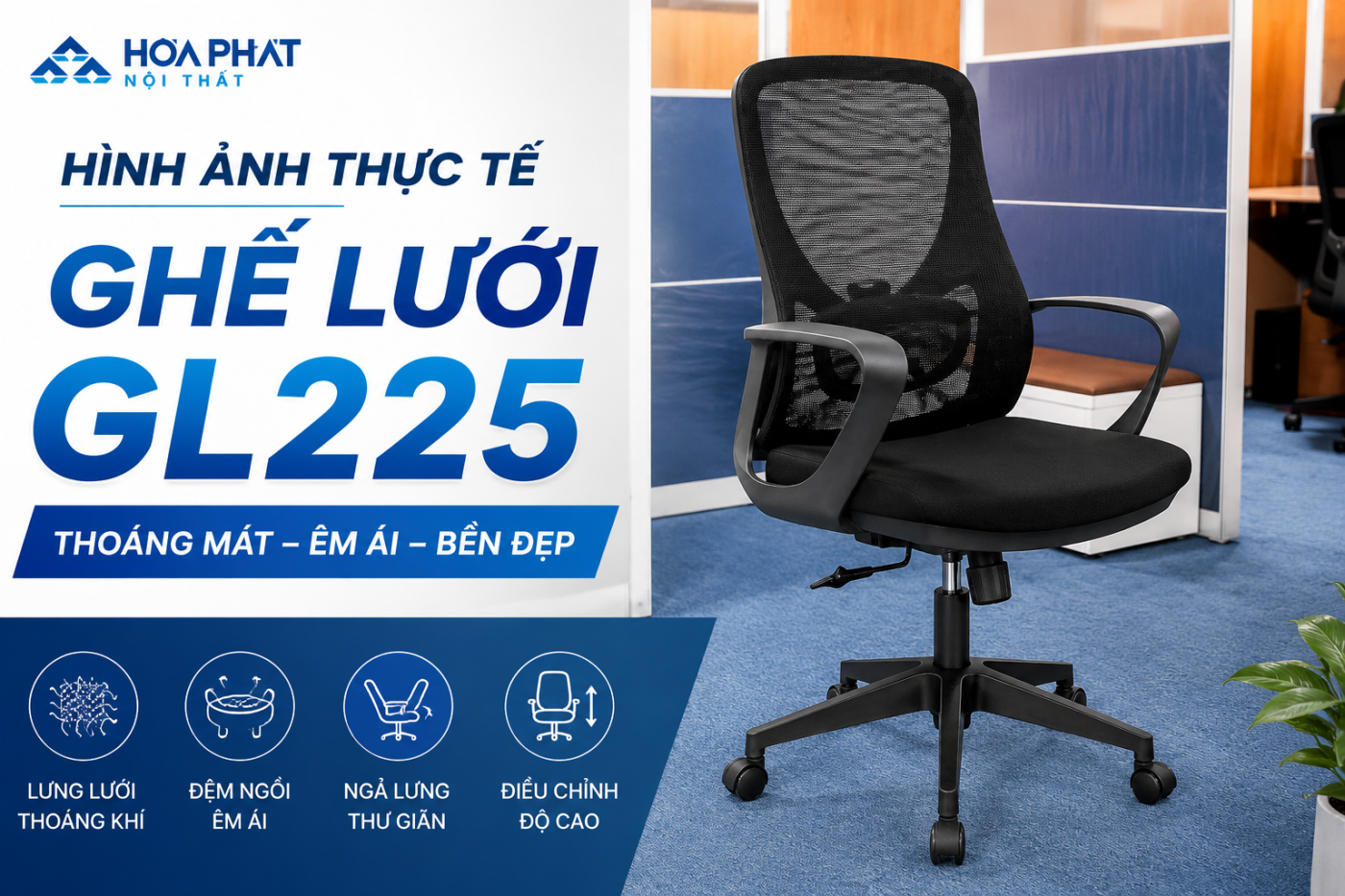 H&igrave;nh ảnh thực tế ghế lưới GL225