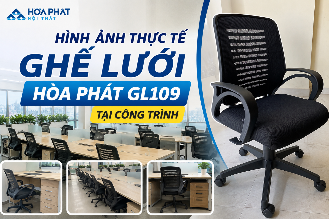 Hình ảnh thực tế ghế lưới Hòa Phát GL109 tại công trình