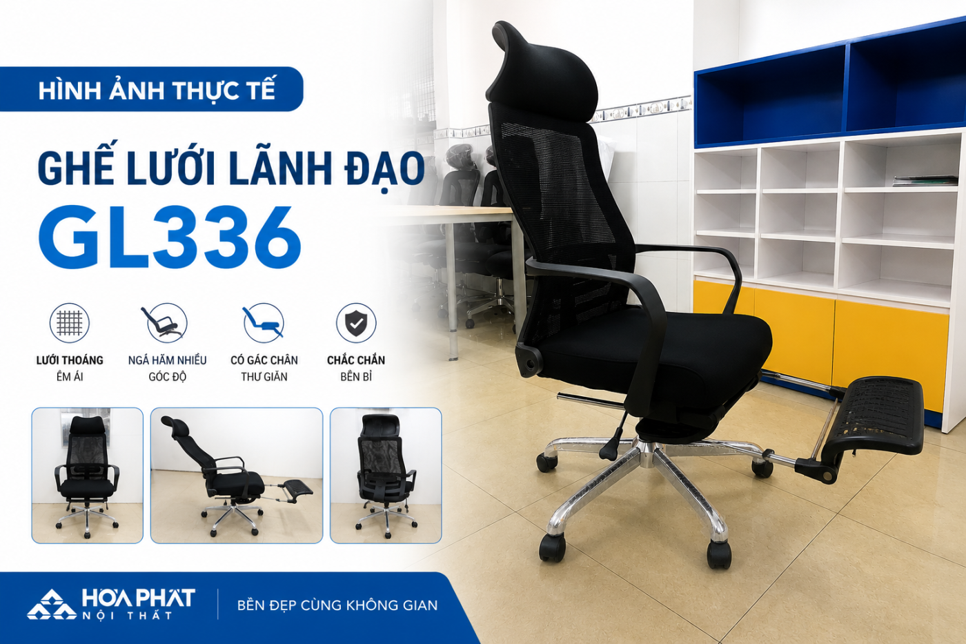 Hình ảnh thực tế Ghế lưới lãnh đạo Hòa Phát GL336