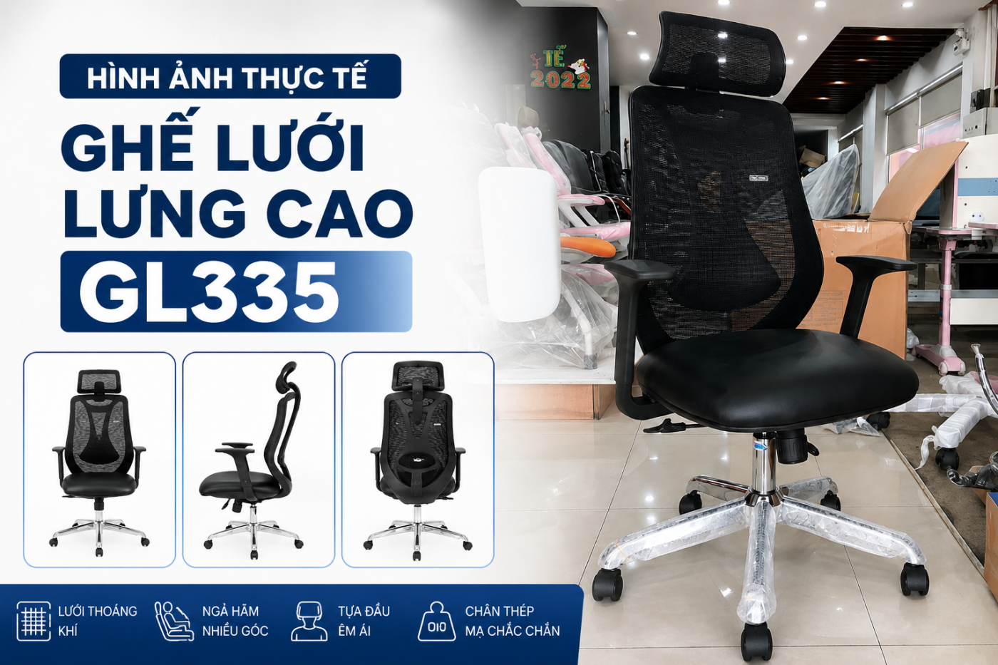 H&igrave;nh ảnh thực tế Ghế lưới lưng cao GL335