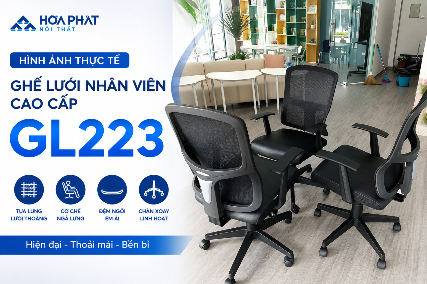 H&igrave;nh ảnh thực tế ghế lưới nh&acirc;n vi&ecirc;n cao cấp GL223