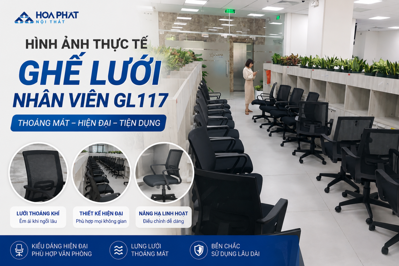 H&igrave;nh ảnh thực tế ghế lưới nh&acirc;n vi&ecirc;n GL117