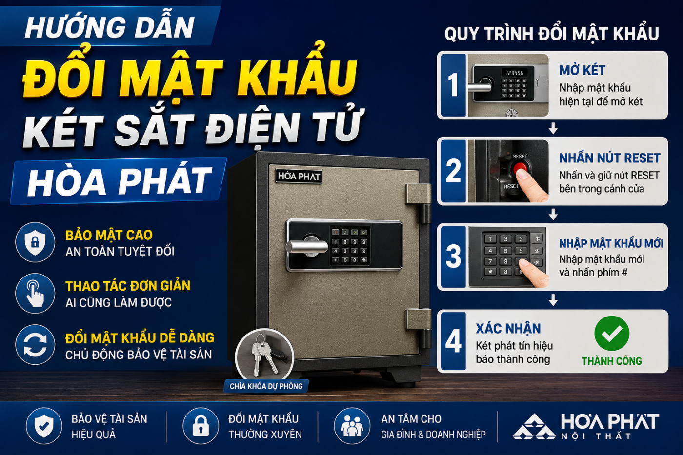 Hướng Dẫn Đổi Mật Khẩu K&eacute;t Sắt Điện Tử H&ograve;a Ph&aacute;t Chi Tiết