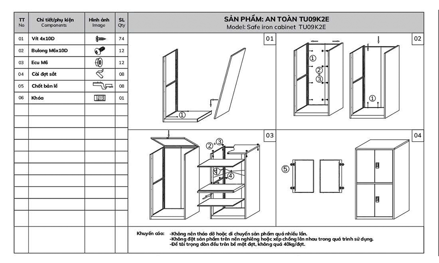 Hướng Dẫn Lắp Đặt Tủ Sắt An Toàn TU09K2E Hướng Dẫn Lắp Đặt Tủ Sắt An Toàn TU09K2E