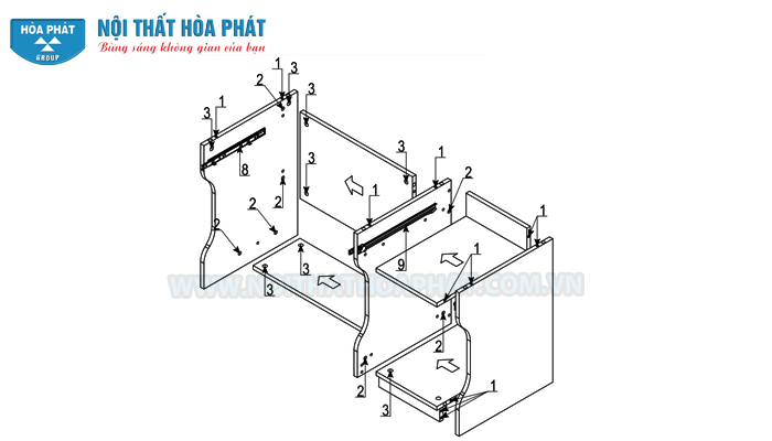 Hướng dẫn lắp đặt b&agrave;n liền gi&aacute; s&aacute;ch NTB01