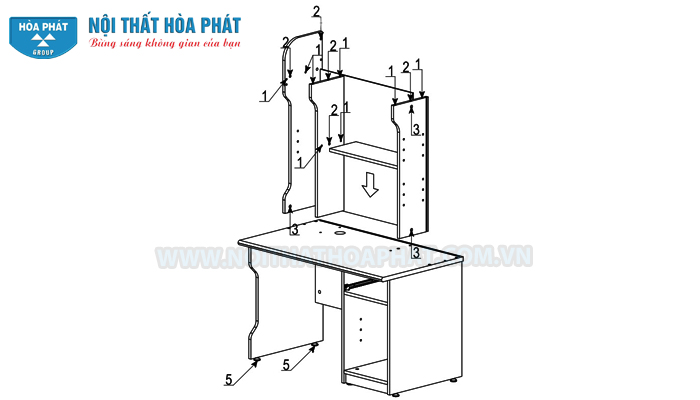 Hướng dẫn lắp đặt b&agrave;n liền gi&aacute; s&aacute;ch NTB02