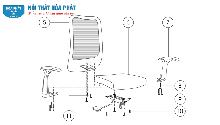 Hướng dẫn lắp đặt ghế Hòa Phát GL206 lắp đặt cụm đệm tựa ghế GL206
