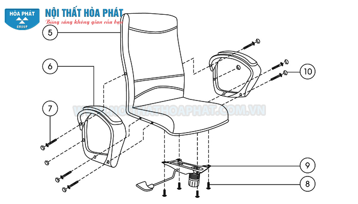 Lắp cụm đệm tựa ghế SG704 Lắp cụm đệm tựa ghế SG704
