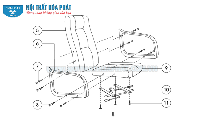 Lắp cụm đệm tựa ghế SG350