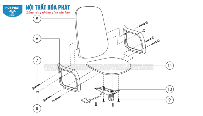 Lắp cụm đệm tựa ghế SG216 Lắp cụm đệm tựa ghế SG216
