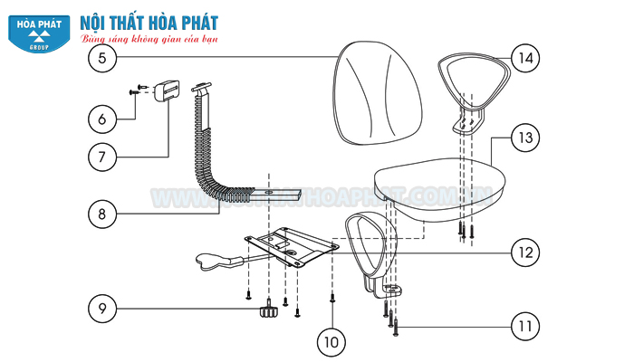 Lắp cụm đệm tựa ghế SG550