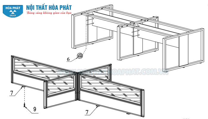 lắp yếm v&agrave; v&aacute;ch ngăn gỗ k&iacute;nh Module b&agrave;n l&agrave;m việc HRMD05