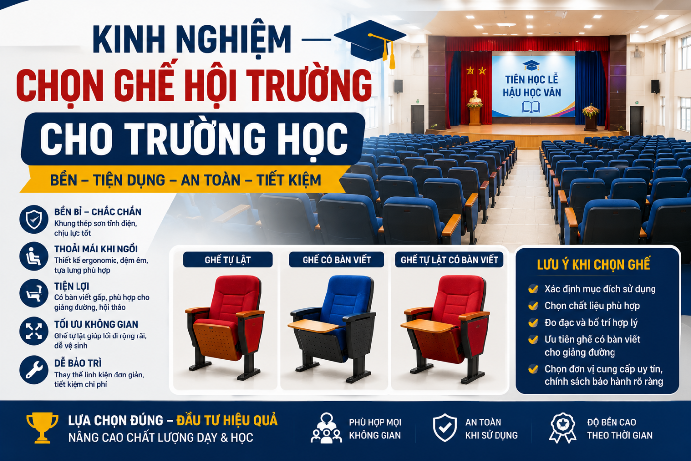 Kinh Nghiệm Chọn Ghế Hội Trường Cho Trường Học